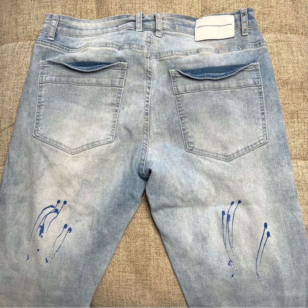 M Society Bleached Skinny Fit Rip And Tear With Splatter Jeans Size 34x30